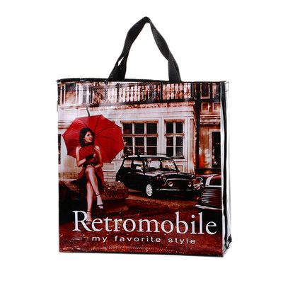 Eco Friendly Ink Printed PP Woven Shopping Bag สําหรับด้านการพิมพ์ที่กําหนดเอง